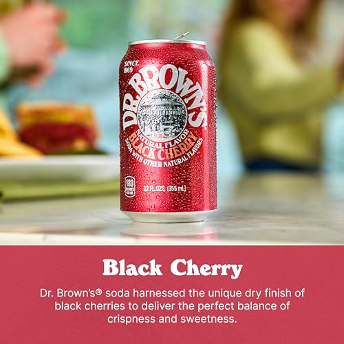 Dr. Brown's Black Cherry Soda - A New York Original - 24 Cans - Kosher, Gourmet Soda Pop - Black Cherry Flavored Craft Soda - 24 x 12 oz Cans