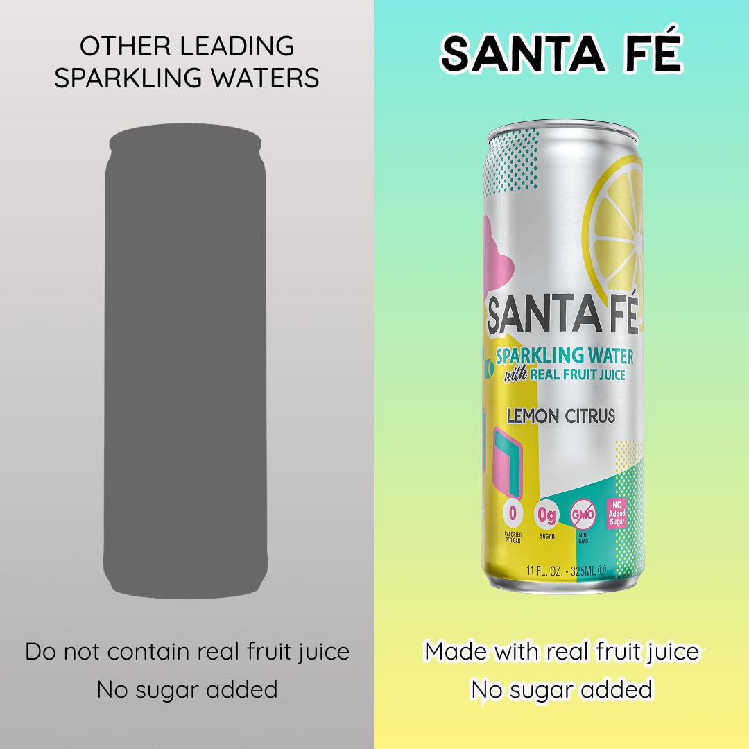 Arizona Santa Fe Sparkling Water with Real Fruit Juice, 11 fl oz Can, 4 Flavor Variety Pack - Lemon Citrus, Raspberry Lime, Pink Grapefruit, Orange Mango - NO Added Sugar (Pack of 12)