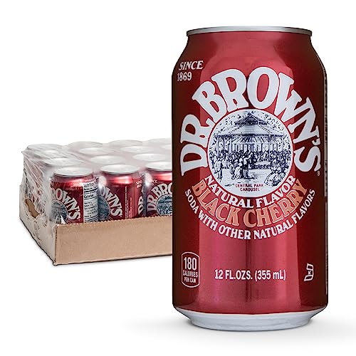 Dr. Brown's Black Cherry Soda - A New York Original - 24 Cans - Kosher, Gourmet Soda Pop - Black Cherry Flavored Craft Soda - 24 x 12 oz Cans