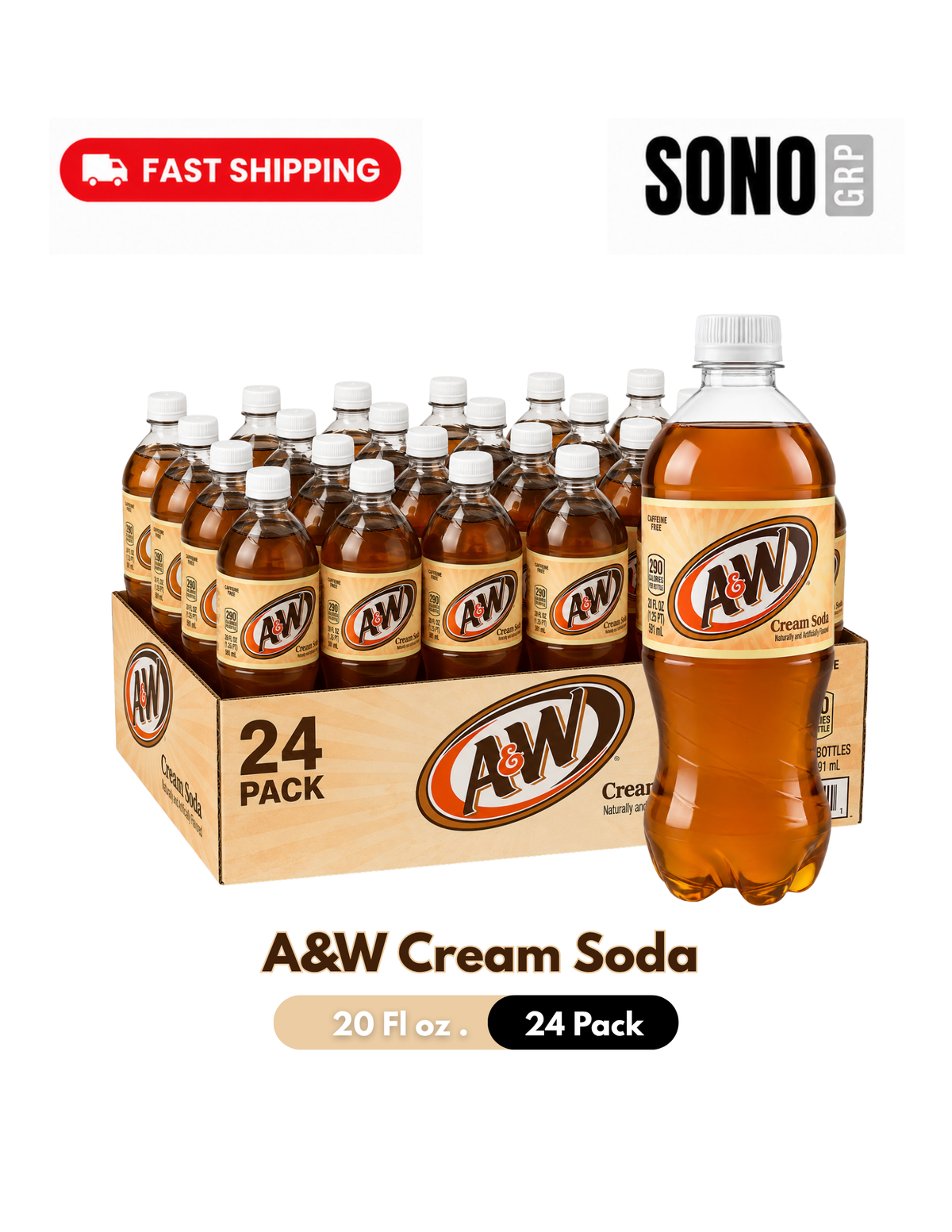 A&W Cream Soda Soft Drink, 20-Ounce