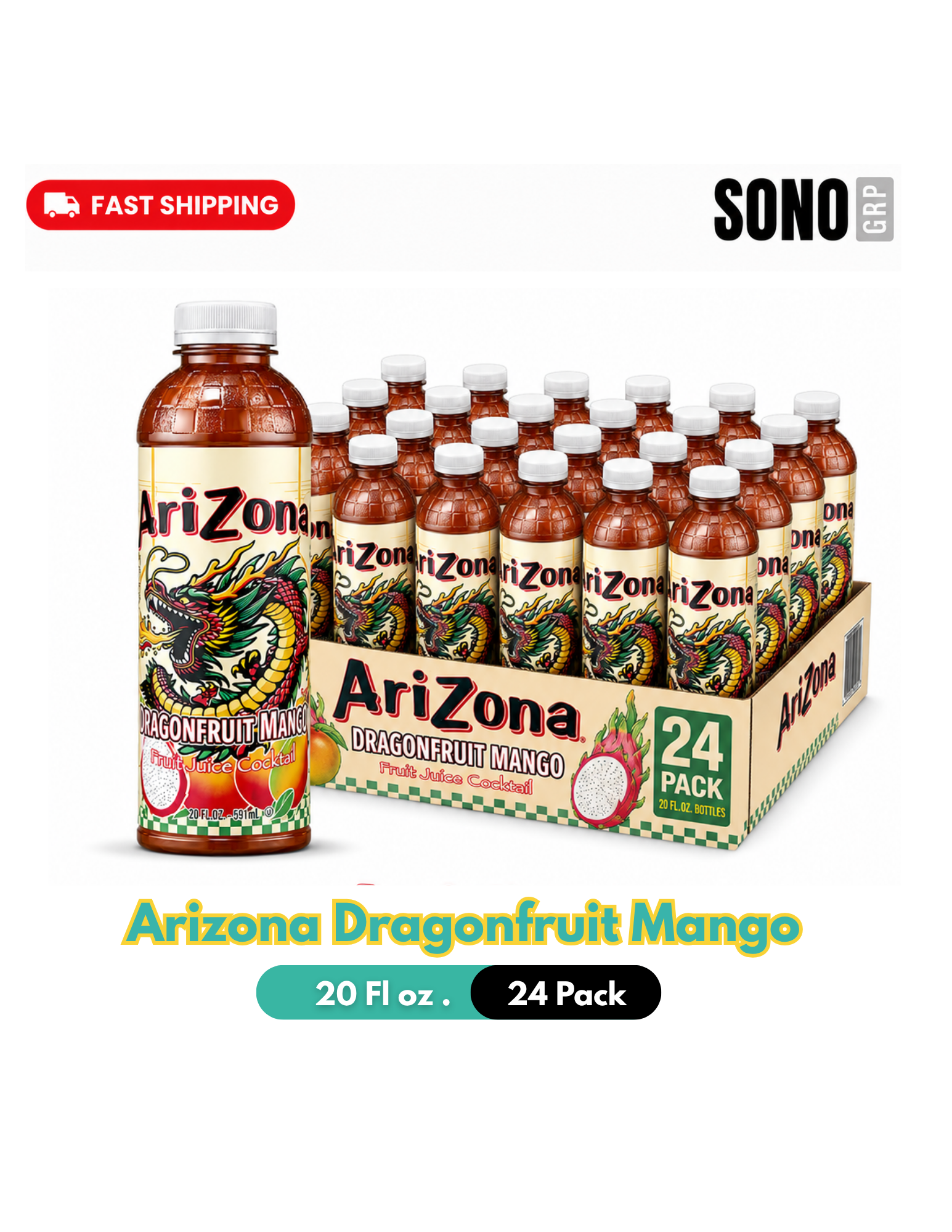 AriZona Dragonfruit Mango Drink, 20 Fl Oz Bottle