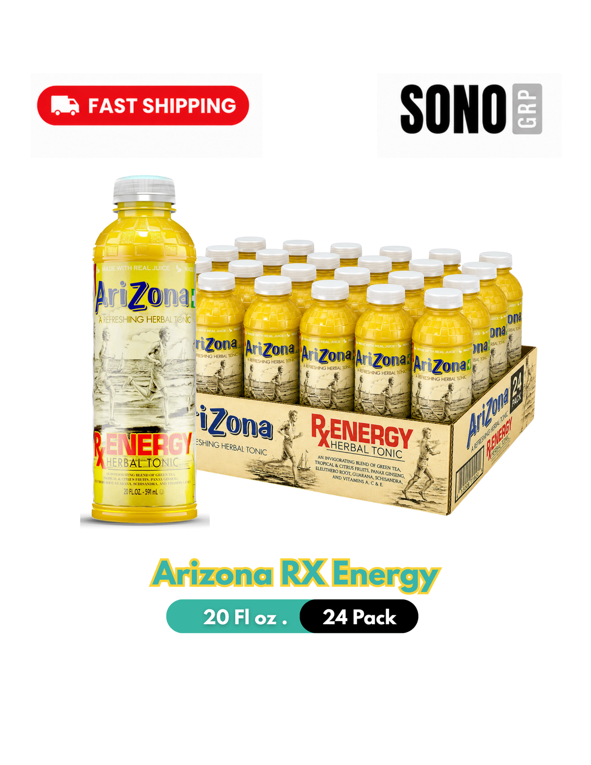 AriZona Rx Energy Herbal Tonic 20oz Bottle