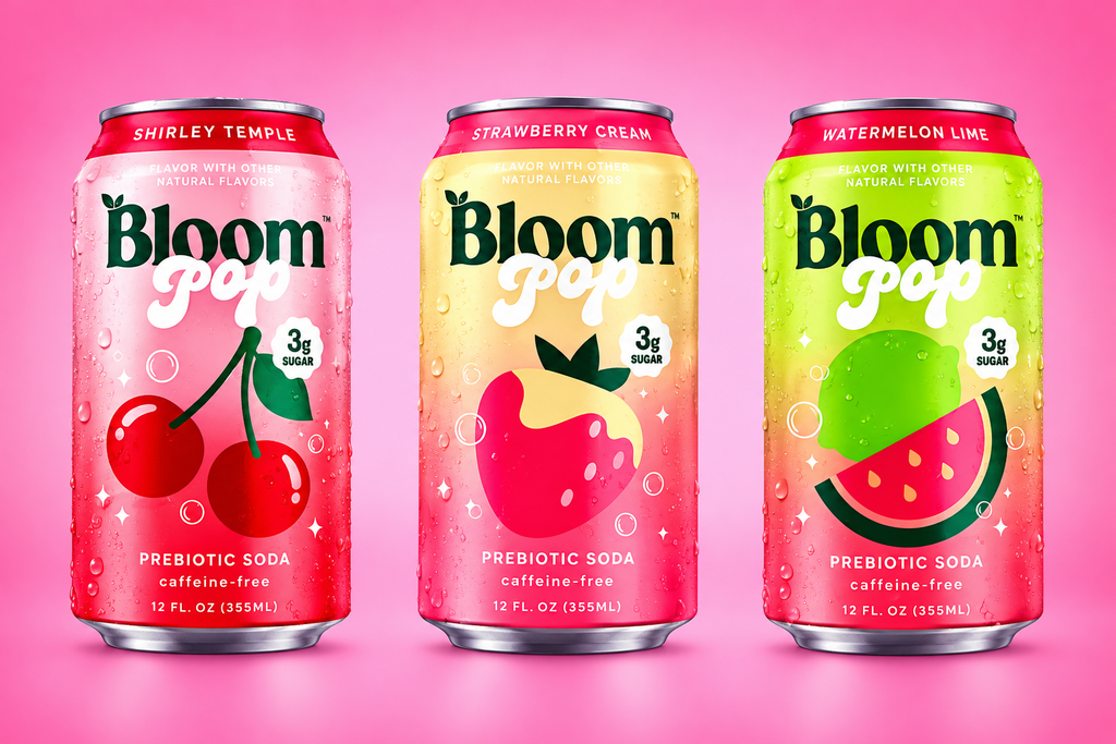 Bloom Pop Prebiotic Soda Variety Pack, 12 fl oz 15 PACK