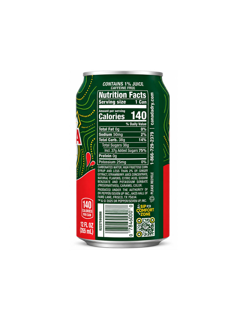 Canada Dry Strawberry Fruit Splash Ginger Ale 12 fl oz