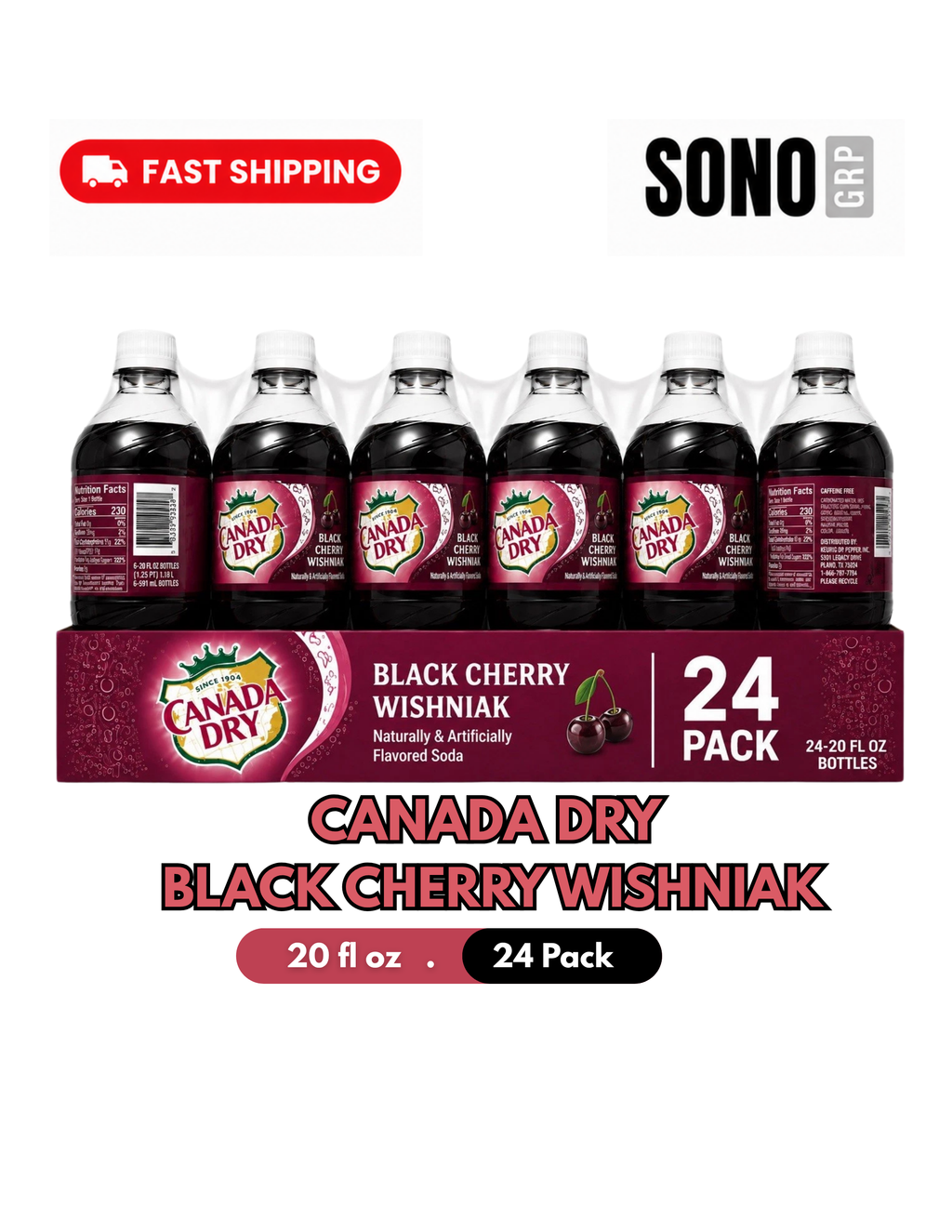 Canada Dry Black Cherry Wishniak Soda 20 Oz (24 Pack)
