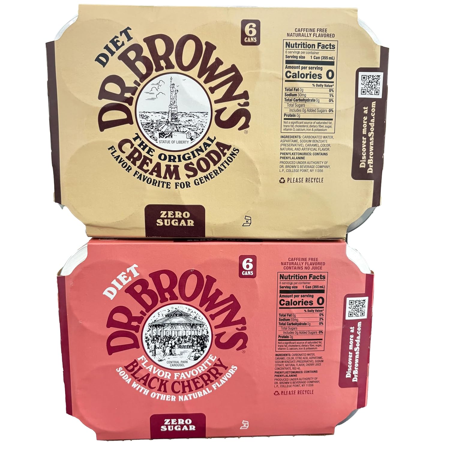 Dr. Browns Soda 12 pack (6) Diet Cream Soda and (6) Diet Black Cherry 12 fl oz Cans