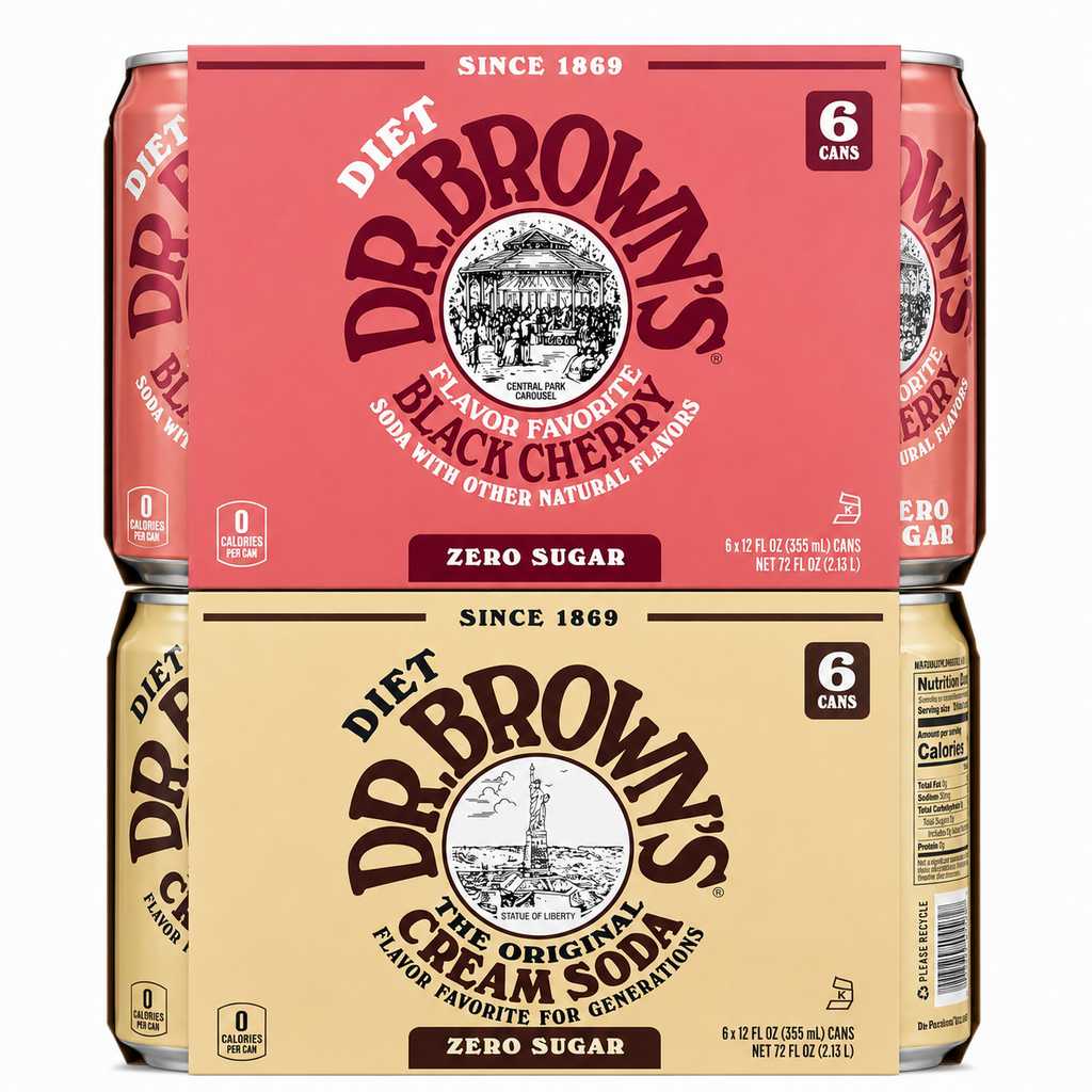 Dr. Browns Soda 2 Variety (6) Diet Cream Soda and (6) Diet Black Cherry 12 fl oz Cans