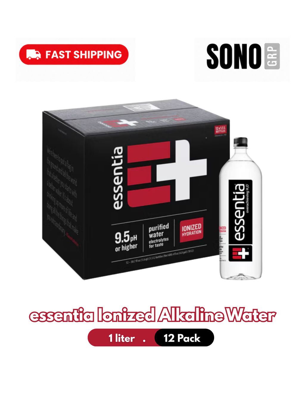 Essentia Ionized Alkaline Water, 1 Liter Bottles (Pack of 12)