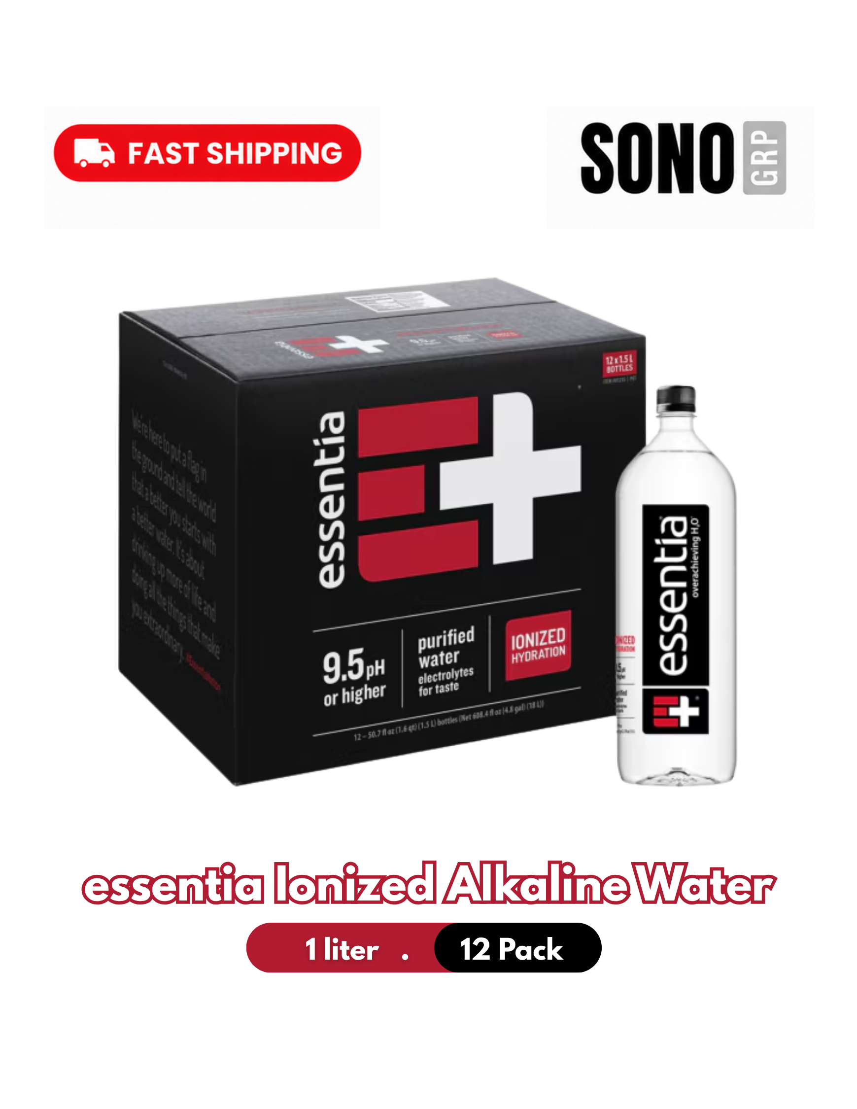 Essentia Ionized Alkaline Water, 1 Liter Bottles (Pack of 12)