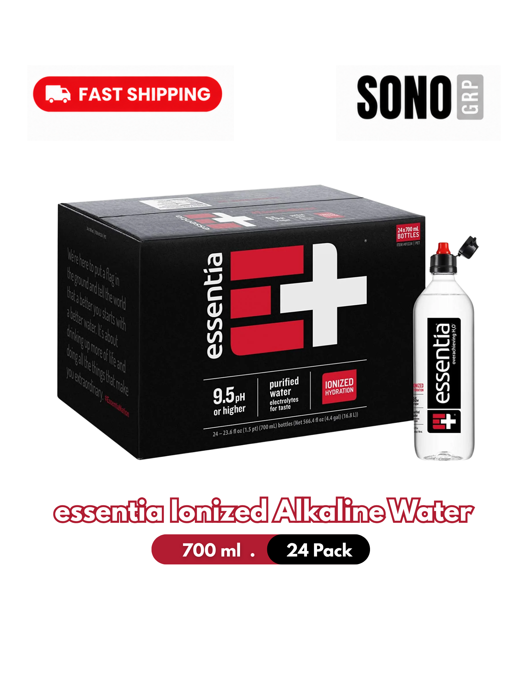 Essentia Ionized Alkaline Water Sports Cap, 700ml (Pack of 24)