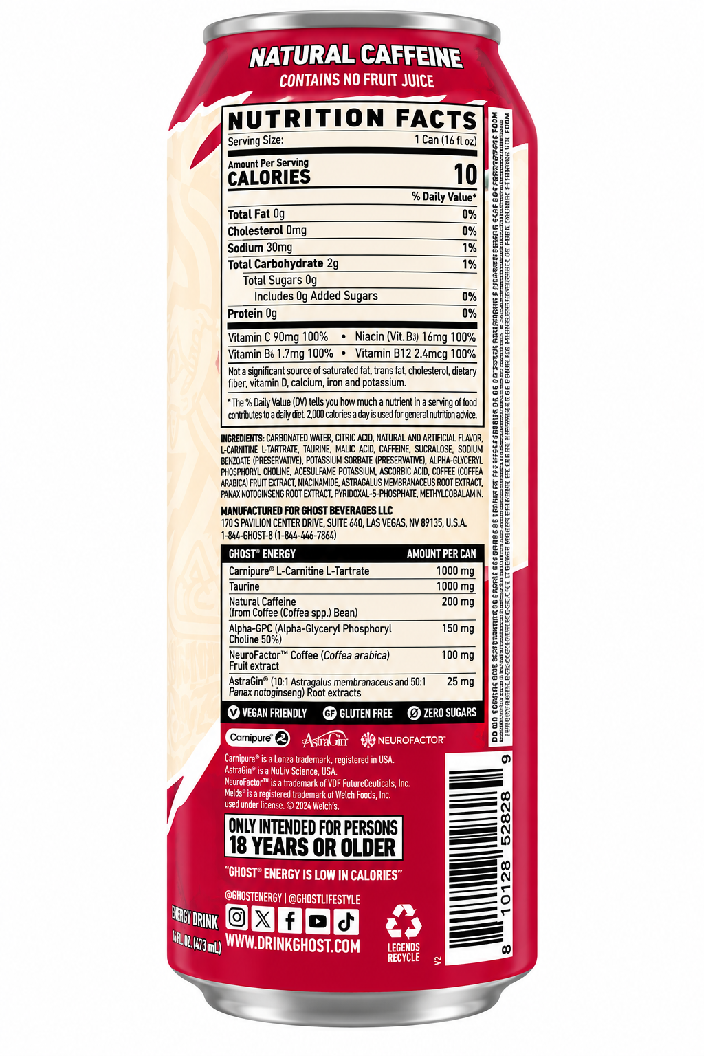 Ghost Raspberry Cream , 16 Fl Oz Pack of 12