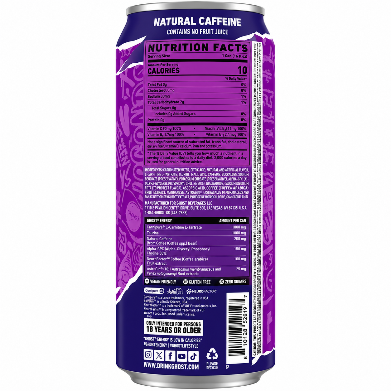 Ghost x Welch's Grape Energy Drink, 16 Fl Oz Pack of 12