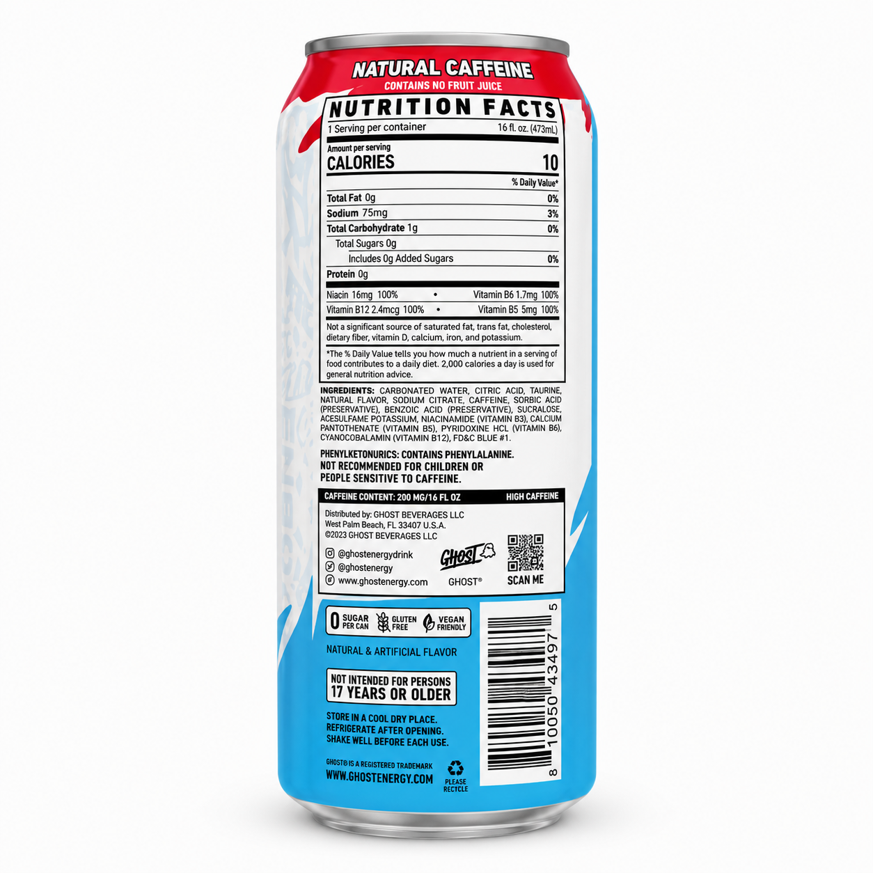 Ghost Energy Drink 'Merica POP, 16 Fl Oz Pack of 12