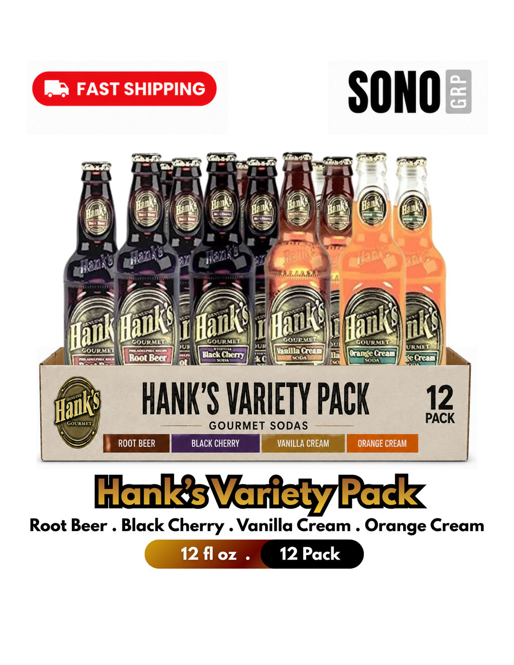 Hank's Gourmet Sodas Variety, 12 Pack 4 Flavors