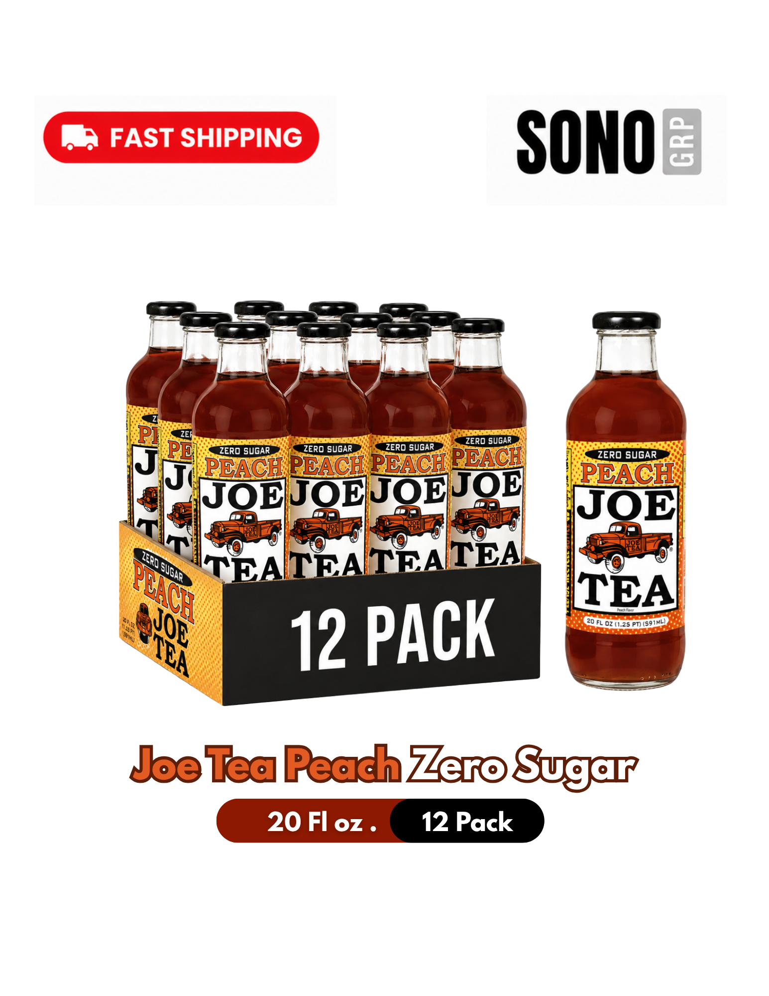 Joe Tea Diet Peach  (Zero Sugar) 20oz