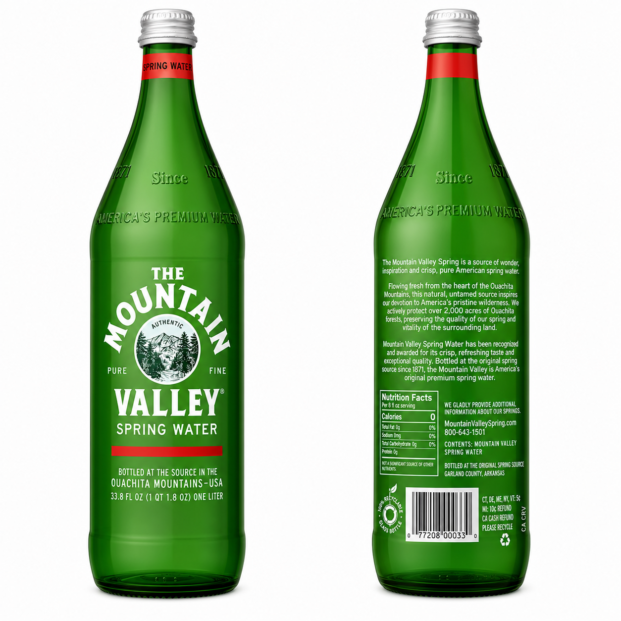 Mountain Valley Spring Water, 1 Liter Glass Bottles