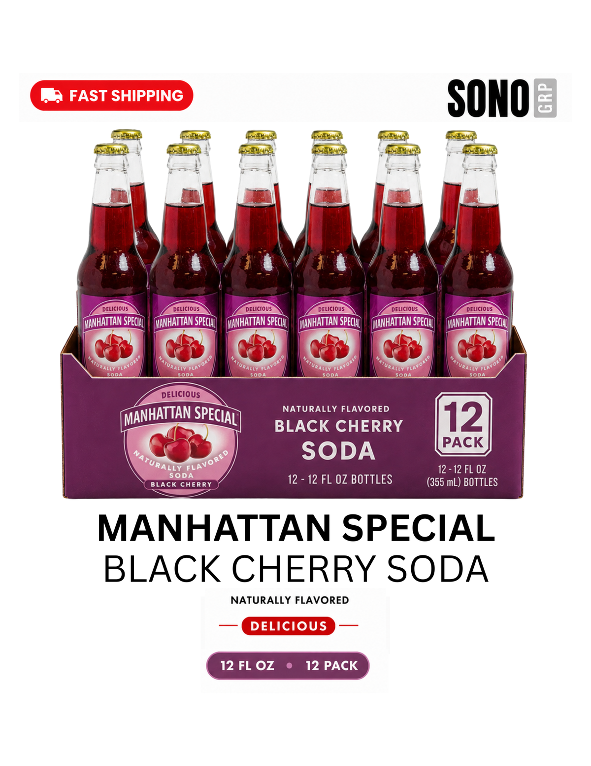 Manhattan Special Delicious Black Cherry Soda 12oz Glass Bottle