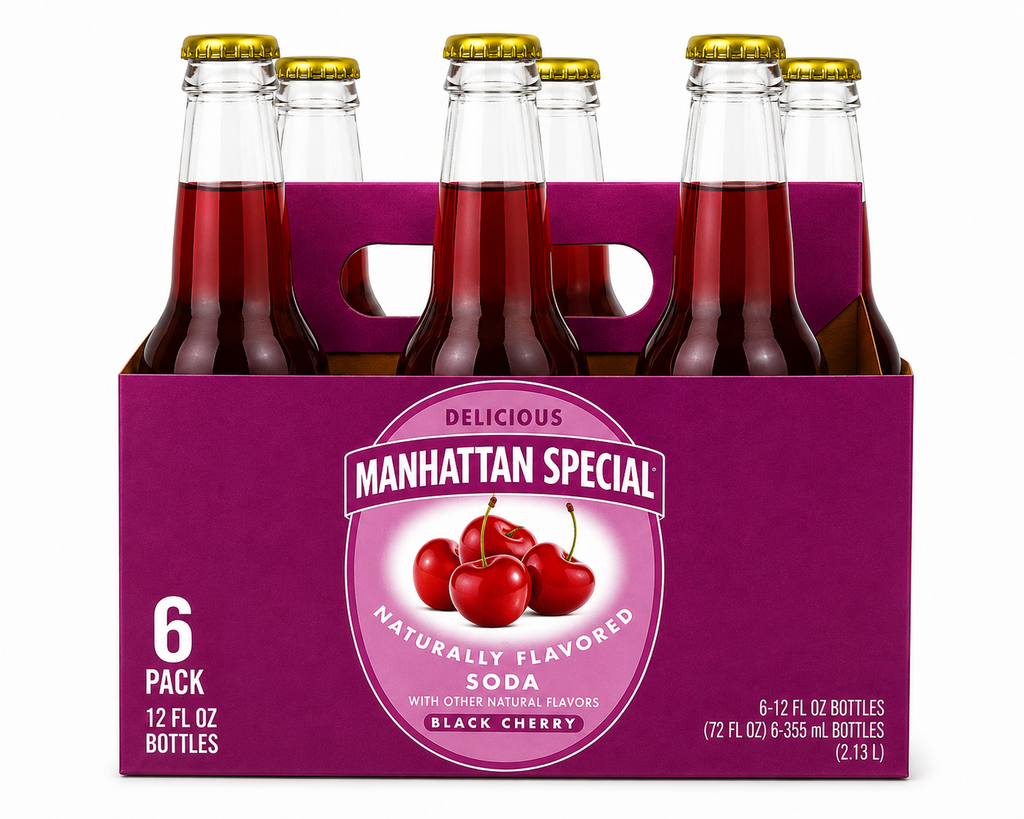 Manhattan Special Delicious Black Cherry Soda 12oz Glass Bottle
