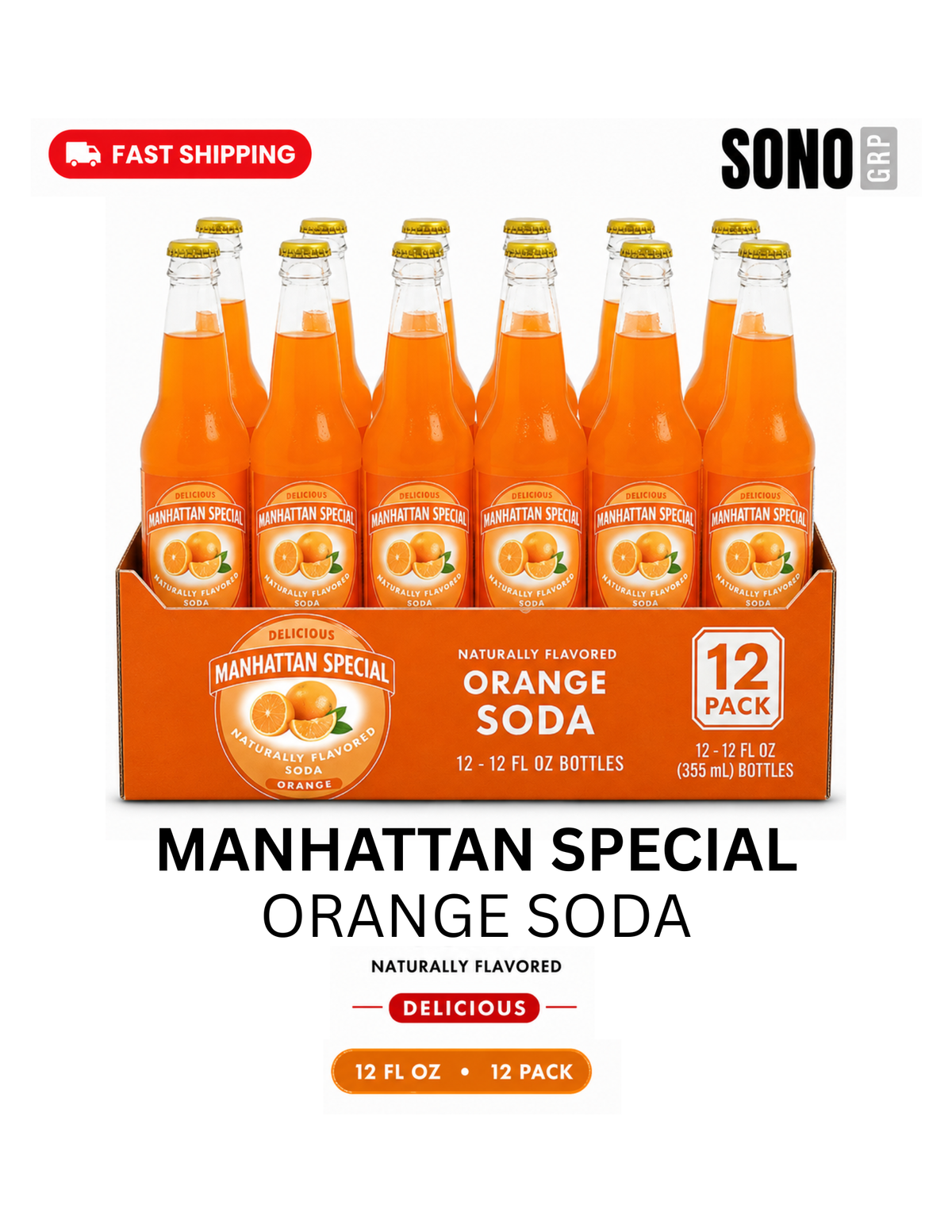 Manhattan Special Delicious Orange Soda 12oz Glass Bottle