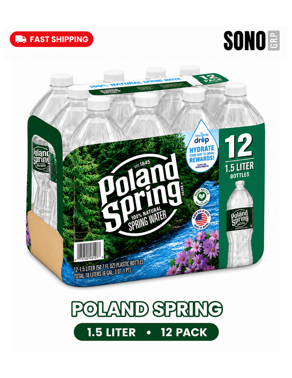 Poland Spring Natural Spring Water 1.5Liter Bottle
