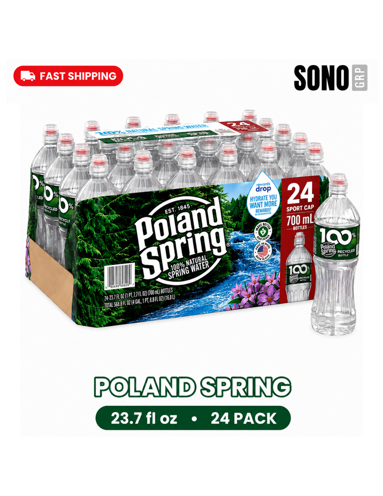 Poland Spring Natural Spring Water Sports Cap Bottles