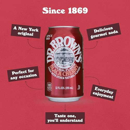 Dr. Brown's Black Cherry Soda - A New York Original - 24 Cans - Kosher, Gourmet Soda Pop - Black Cherry Flavored Craft Soda - 24 x 12 oz Cans
