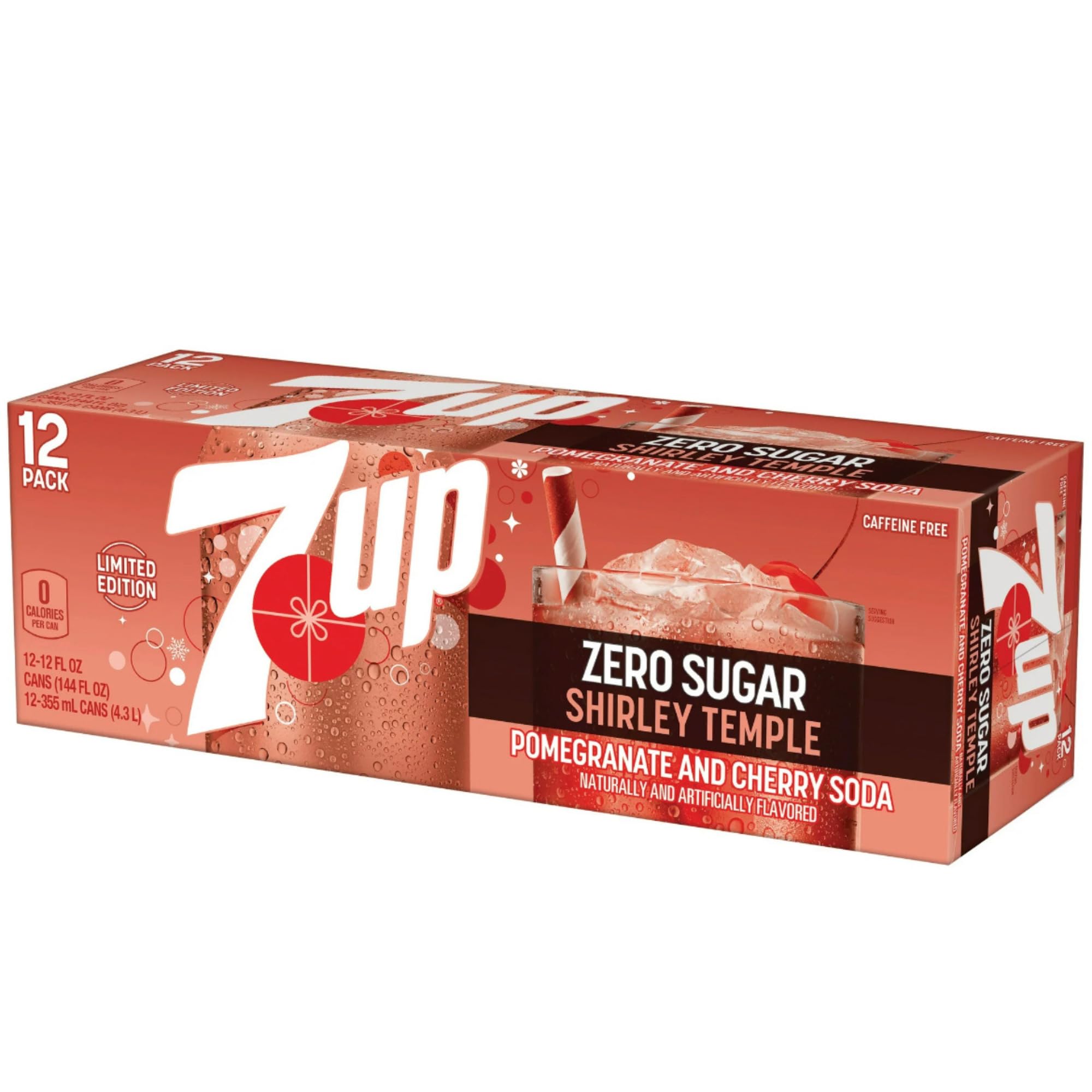 7Up Zero Sugar Shirley Temple 12 pack of Cans 12 Fl Oz Each Can | Pomegranate and Cherry Soda