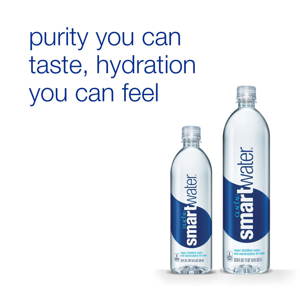GLACEAU smartwater vapor distilled premium water bottles, 20 fl oz, 24 Pack