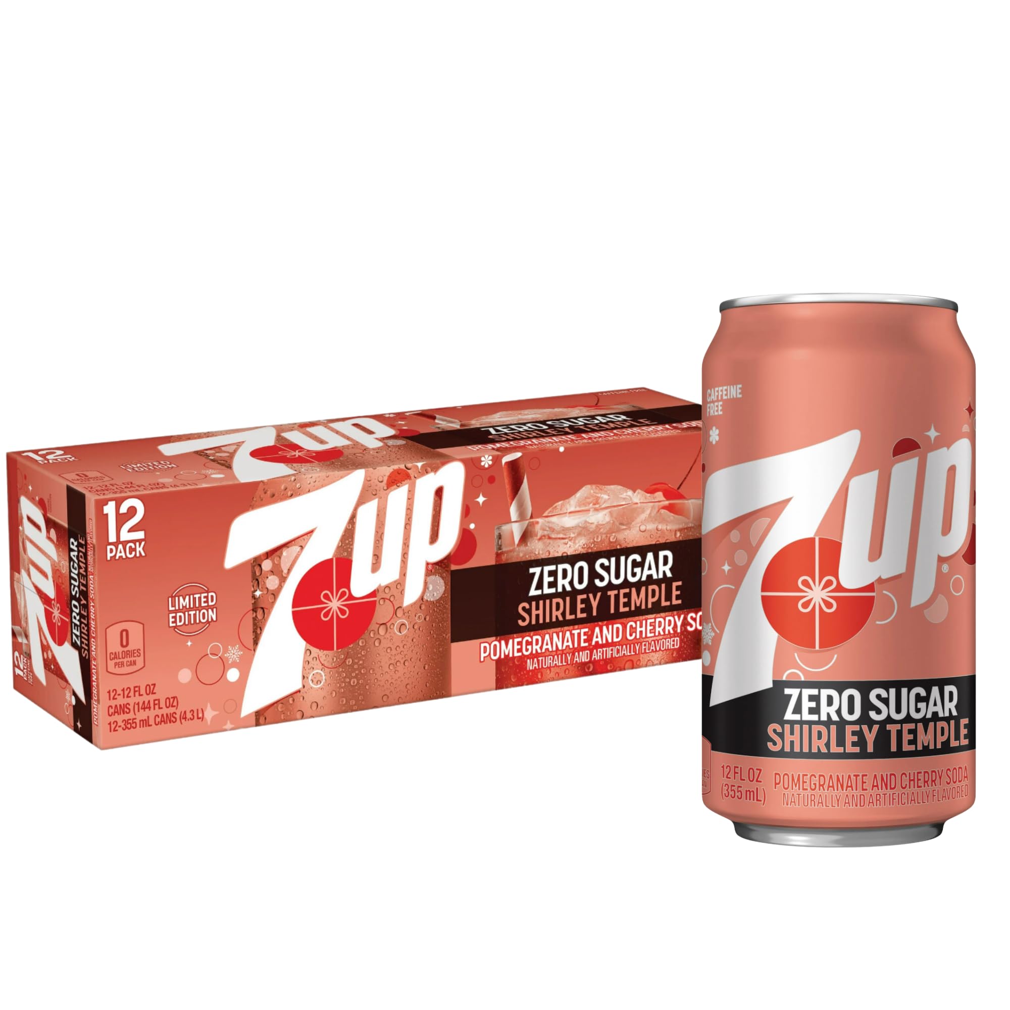 7Up Zero Sugar Shirley Temple 12 pack of Cans 12 Fl Oz Each Can | Pomegranate and Cherry Soda